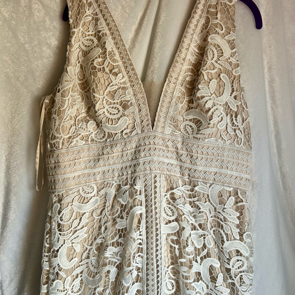 Theia Ivory Lace High Low Dress